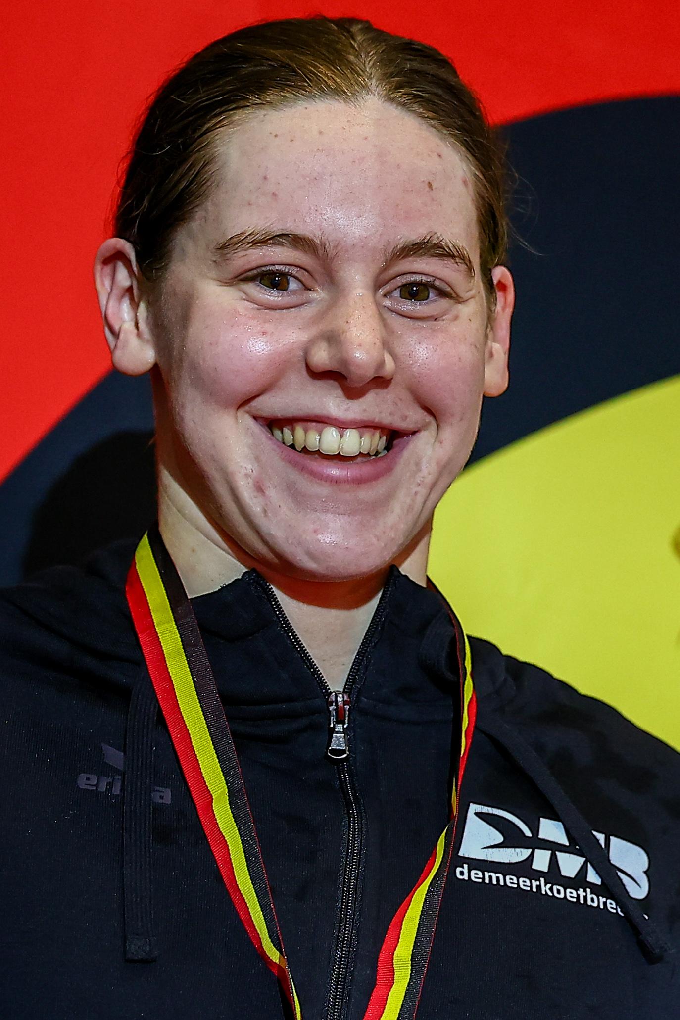 Belgian swimmer Roos Vanotterdijk pictured after winning the 50m backstroke race during the Open Belgian Swimming Championships 2025 (25-27/04), in Antwerp, on Friday 25 April 2025. BELGA PHOTO DAVID PINTENS