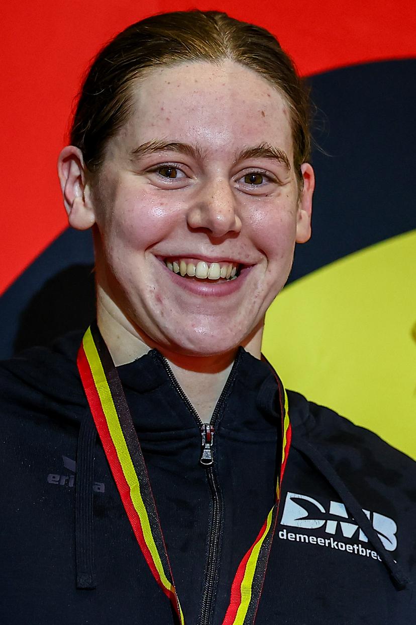 Belgian swimmer Roos Vanotterdijk pictured after winning the 50m backstroke race during the Open Belgian Swimming Championships 2025 (25-27/04), in Antwerp, on Friday 25 April 2025. BELGA PHOTO DAVID PINTENS
