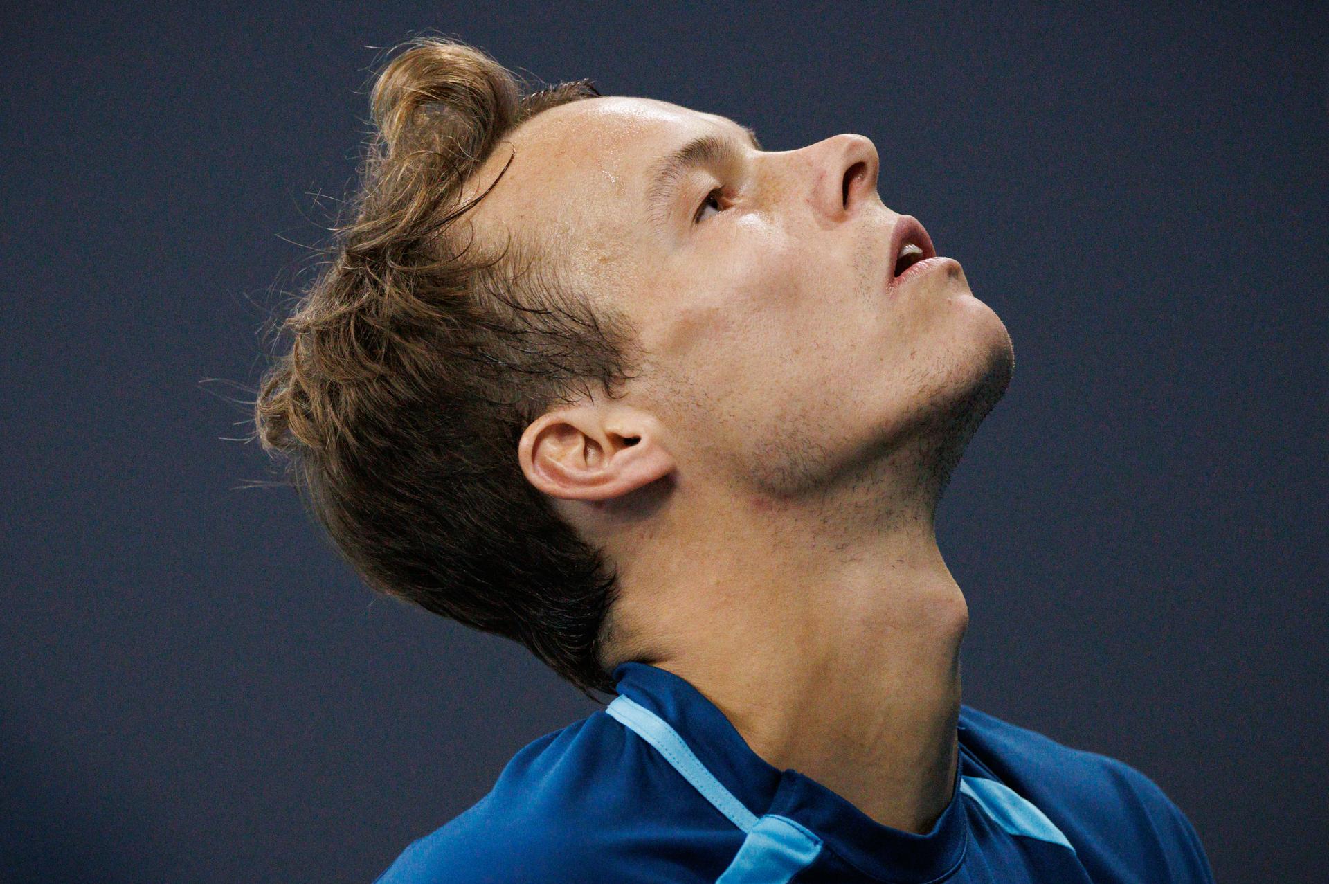 Belgian Michael Geerts pictured during a qualification game between Belgian Geerts and Canadian Diez in the men's singles at the BW Open ATP Challenger 125 tournament, in Louvain-la-Neuve, Monday 22 January 2024. THE BW Open takes place from 22 to 28 January. BELGA PHOTO BENOIT DOPPAGNE