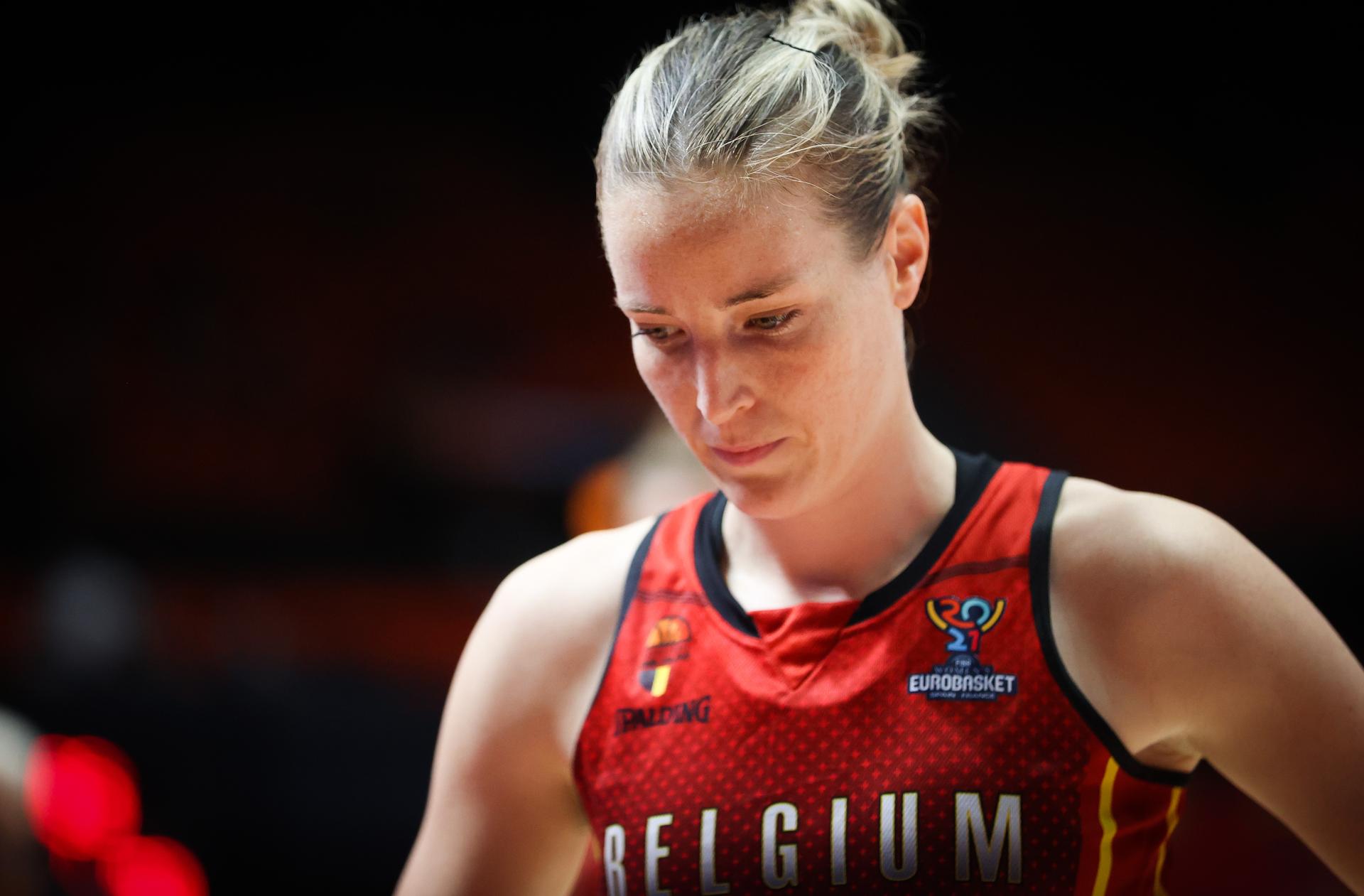 Belgian Cats Kim Mestdagh pictured during the semi-final match between Belgium's national women's basketball team The Belgian Cats and Serbia, in Valencia, Spain, Saturday 26 June 2021. The Belgian Cats are in Spain for the second part of the FIBA Women's EuroBasket 2021 European Basketball championships, that take place from 17 to 27 June. BELGA PHOTO VIRGINIE LEFOUR
