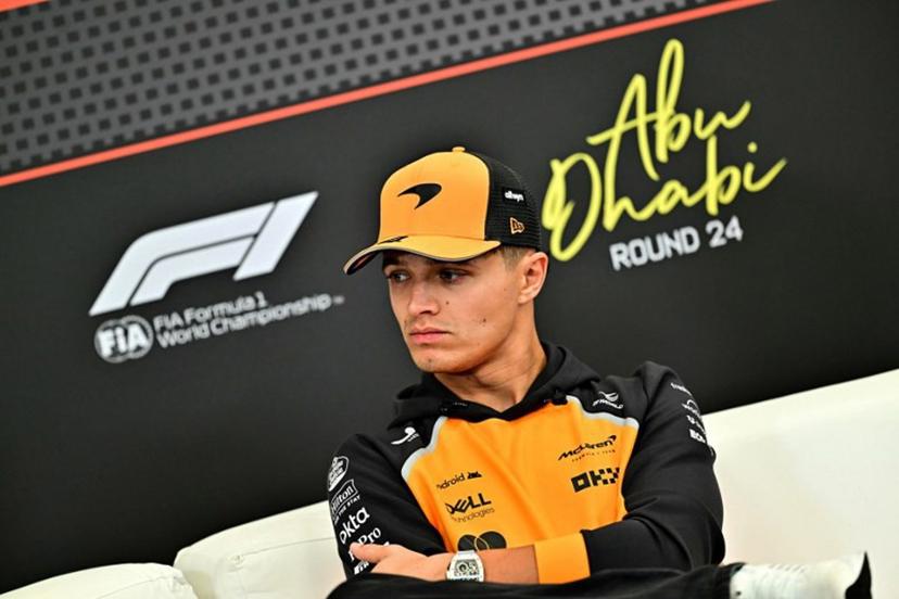 McLaren's British driver Lando Norris attend a press conference ahead of the Abu Dhabi Formula One Grand Prix at the Yas Marina Circuit in Abu Dhabi on December 4, 2025.  Giuseppe CACACE / AFP