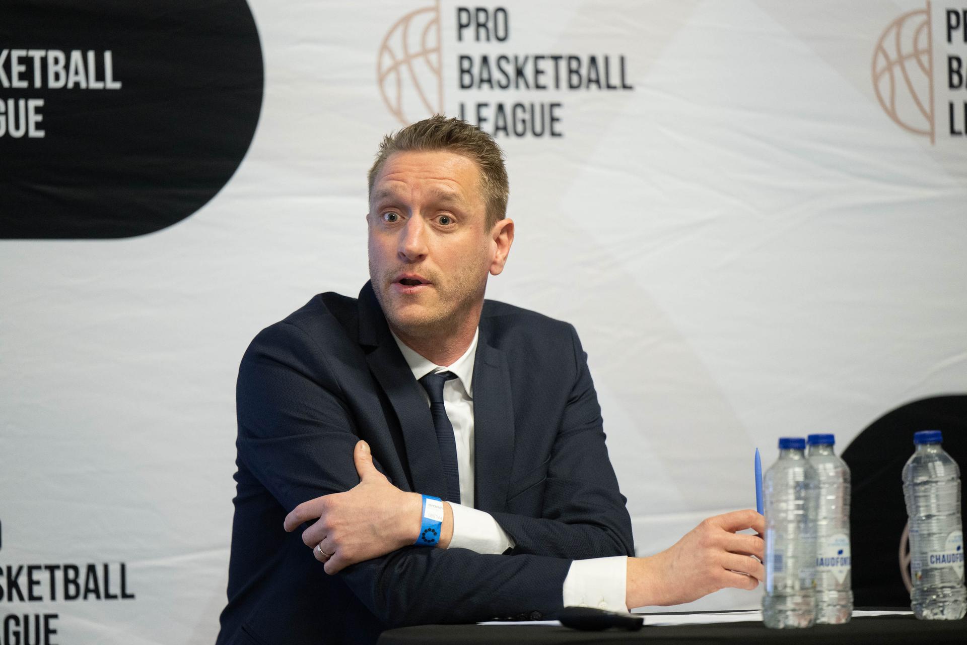 PRO Basketball League's CEO Wim Van de Keere pictured during a press conference before a basketball match between BC Oostende and Limburg United, Sunday 13 March 2022 in Brussels, the final of the Belgian Cup. BELGA PHOTO FILIP LANSZWEERT