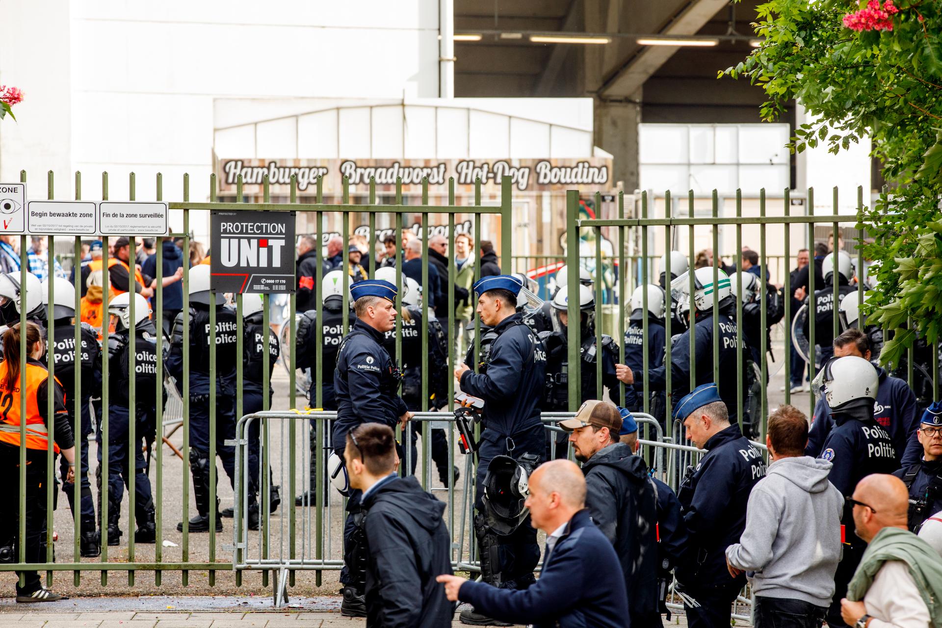 Police pictured before the final of the 'Croky Cup' Belgian soccer cup, between Club Brugge and RSC Anderlecht, Sunday 04 May 2025. BELGA PHOTO HATIM KAGHAT