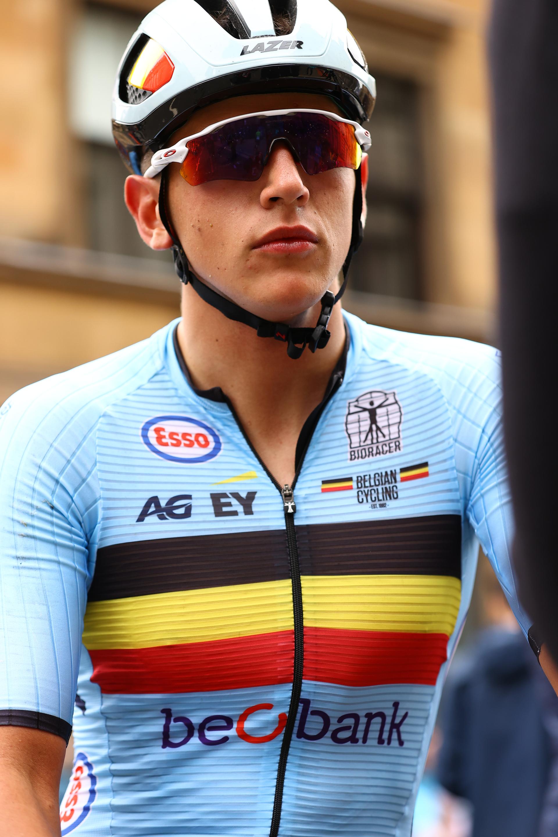 Belgian Steffen De Schuyteneer pictured after the men junior road race at the UCI World Championships Cycling, in Glasgow, Scotland, Saturday 05 August 2023. UCI organizes the worlds with all cycling disciplines, road cycling, indoor cycling, mountain bike, BMX racing, road paracycling and indoor paracycling, in Glasgow from 05 to 13 August. BELGA PHOTO DAVID PINTENS