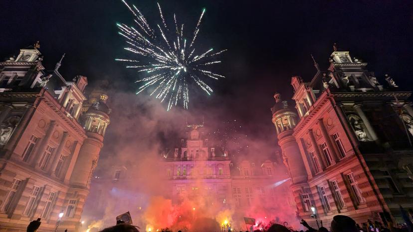 the celebrations of Royale Union Saint-Gilloise, Sunday 25 May 2025 in Brussels, after winning the 2024-2025 'Jupiler Pro League' first division of the Belgian championship. BELGA PHOTO YOURI DE LE COURT