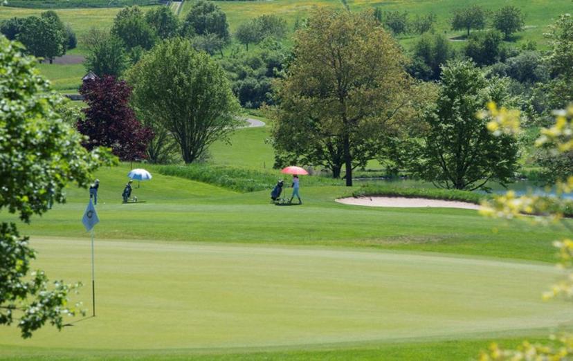 A photo taken on May 14, 2024 shows the golf course of Hotel Oeschberghof in Donaueschingen, southwestern Germany. The hotel will be the base camp for the national football team of Spain during the UEFA EURO 2024. The championship will take place from June 14 to July 14 in ten stadiums around Germany.  THOMAS KIENZLE / AFP