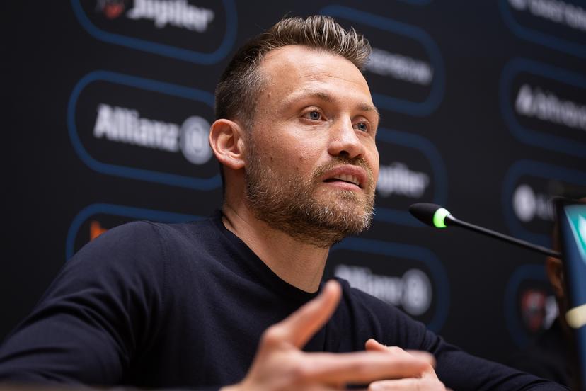 Club's goalkeeper Simon Mignolet pictured during a press conference of Belgian soccer team Club Brugge, in Knokke, on Thursday 02 April 2026. Mignolet announced his retirement at the end of the season. BELGA PHOTO JAMES ARTHUR GEKIERE