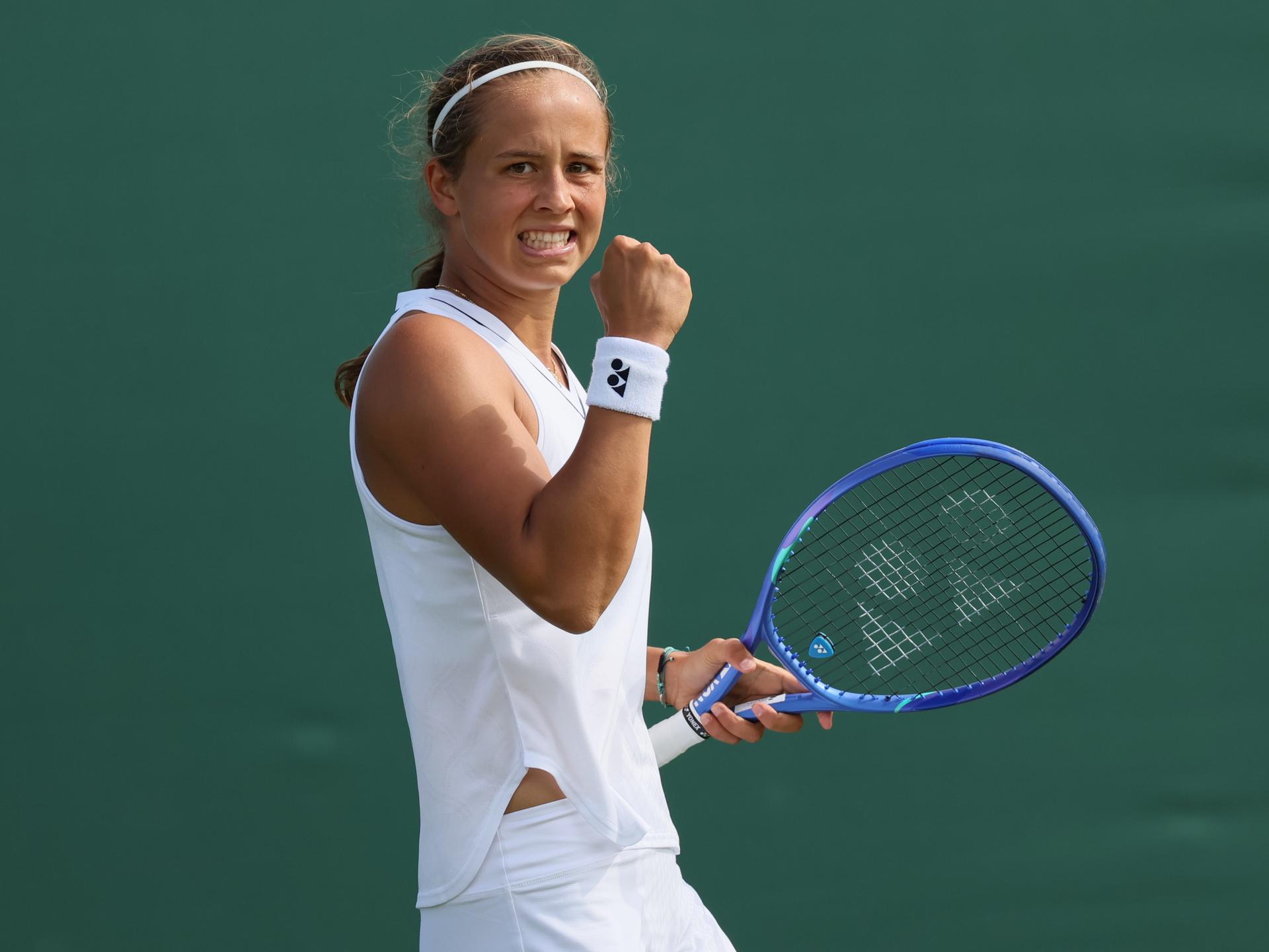 Belgian Hanne Vandewinkel reacts during a first roung game between Belgian Vandewinkel (WTA 103) and US' Liu (WTA 146) in the Ladies' singles at Wimbledon grand slam tennis tournament in London, Britain, Monday 29 June 2026.  BELGA PHOTO BENOIT DOPPAGNE
