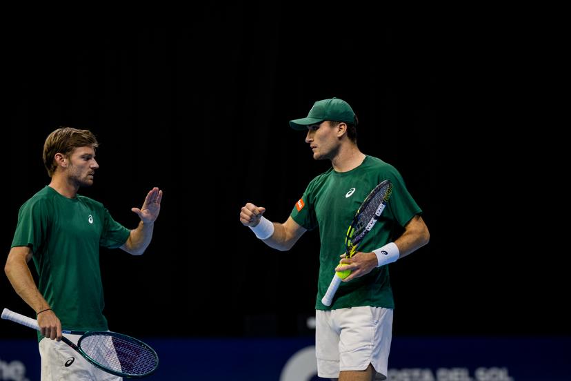 Belgian David Goffin and Belgian Raphael Collignon pictured in action during the European Open ATP tennis tournament in Brussels, on Monday 13 October 2025. This year's edition of the tournament is taking place from 12 to 19 October 2025. BELGA PHOTO JASPER JACOBS
