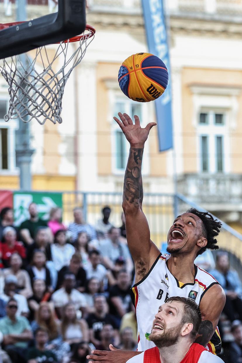 Belgian Dennis Donkor is pictured in action during a third game in the group stage between Belgium and Poland in the group D at the Olympic qualification tournament for the 2024 Olympics, in Debrecen, Hungary, Saturday 18 May 2024. BELGA PHOTO NIKOLA KRSTIC