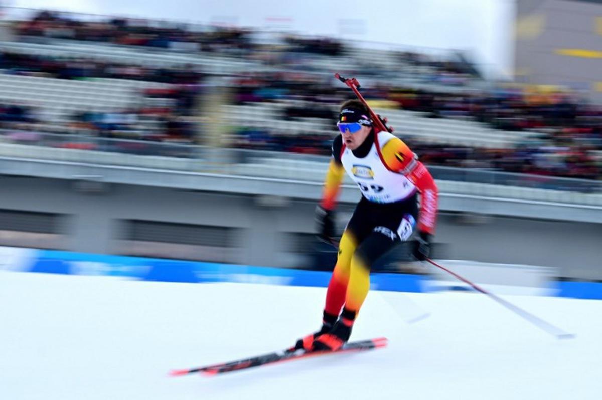 Belgium's Florent Claude competes during the men's 10km sprint competition of the IBU Biathlon World Cup in Oberhof on January 10, 2025.  Tobias SCHWARZ / AFP