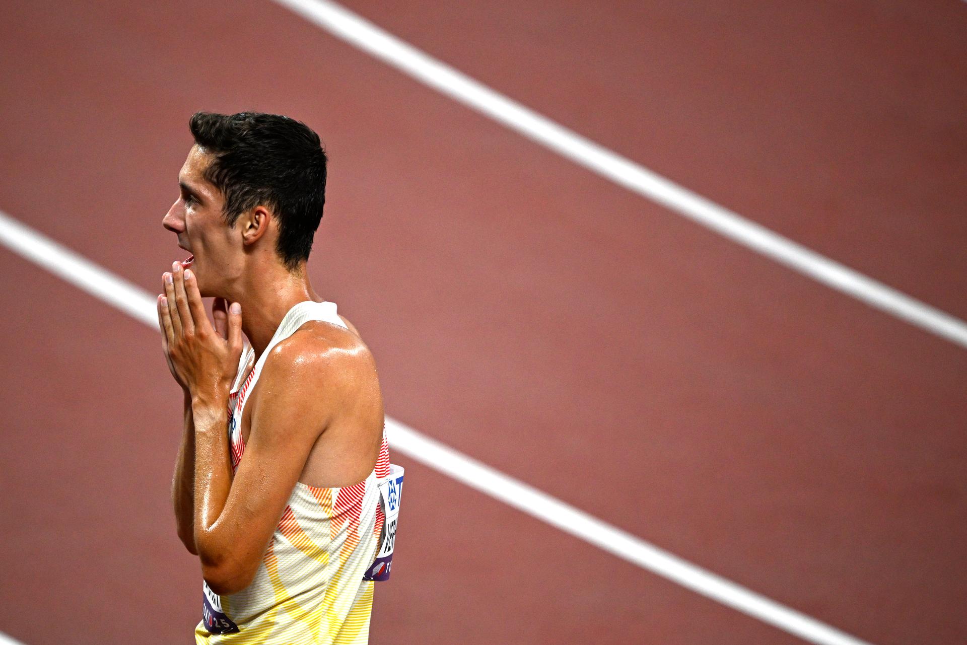 Belgian Ruben Verheyden reacts after the semi-finals of the 1500 men, at the World Athletics Championships in Tokyo, Japan, on Monday 15 September 2025. The outdoor Worlds are taking place from 13 to 21 September. BELGA PHOTO JASPER JACOBS