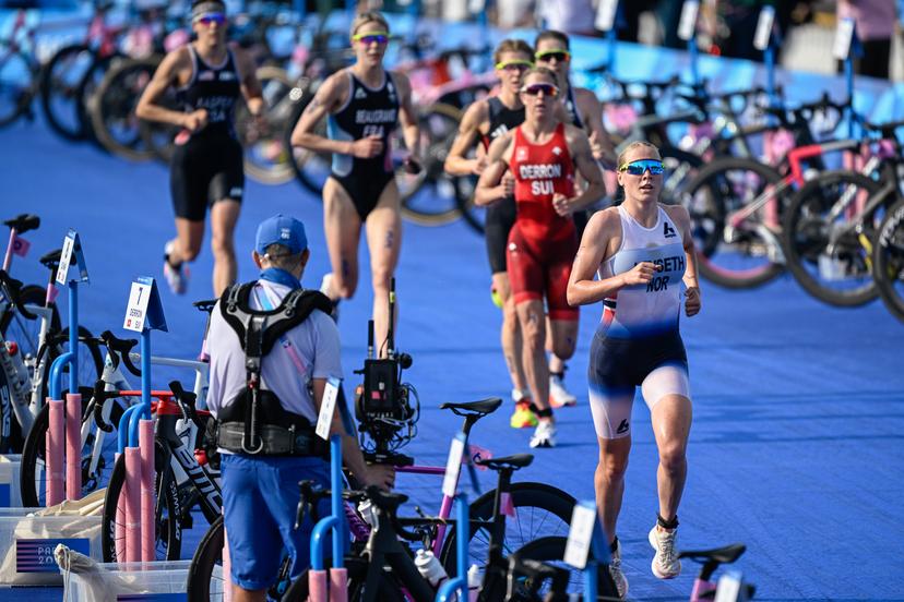 Norwegian Solveig Lovseth pictured in action during the women's individual triathlon race at the Paris 2024 Olympic Games, on Wednesday 31 July 2024 in Paris, France. The Games of the XXXIII Olympiad are taking place in Paris from 26 July to 11 August. The Belgian delegation counts 165 athletes competing in 21 sports. BELGA PHOTO JASPER JACOBS
