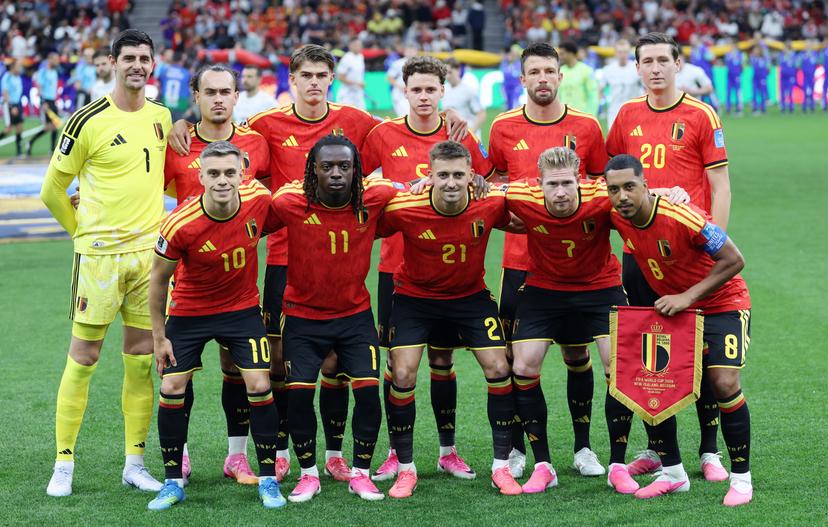 Belgium's players pose for a family portrait at the start of a soccer game between Belgian national team Red Devils and New Zealand, on Friday 26 June 2026, at the BC Place Vancouver stadium in Vancouver, Canada, the third game in the group stage of the FIFA World Cup 2026. The Diables Rouges - Rode Duivels were drawn into Group G. BELGA PHOTO BRUNO FAHY