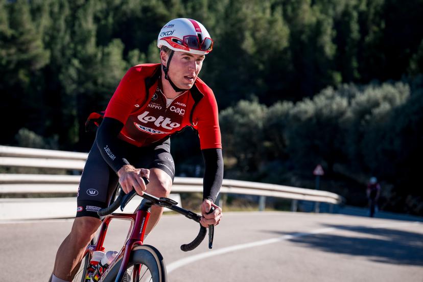 Belgian Mauro Cuylits of Lotto Development Team pictured in action during a training ride of the Lotto-Intermarche cycling team in Albir, Spain, Thursday 15 January 2026. BELGA PHOTO DAVID PINTENS