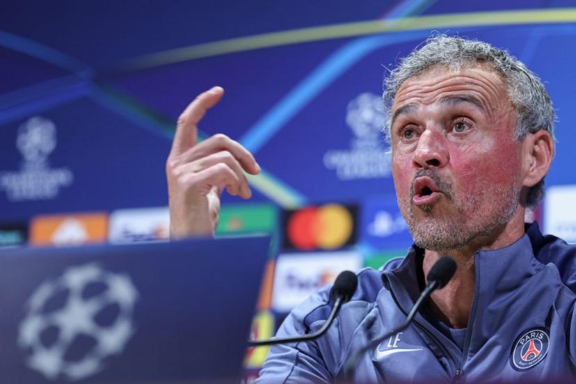 Paris Saint-Germain's Spanish coach Luis Enrique addresses media representatives during a press conference at the Campus Paris Saint-Germain in Poissy, on the western outskirts of Paris on April 7, 2026, on the eve of the UEFA Champions League quarter-final first leg football match against Liverpool F.C.  FRANCK FIFE / AFP