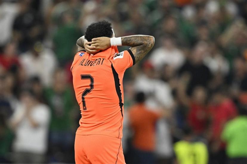 Netherlands' forward #07 Justin Kluivert reacts after missing his penalty in the shootout during the 2026 World Cup round of 32 football match between the Netherlands and Morocco at the Monterrey Stadium in Guadalupe on June 29, 2026.   Alfredo ESTRELLA / AFP