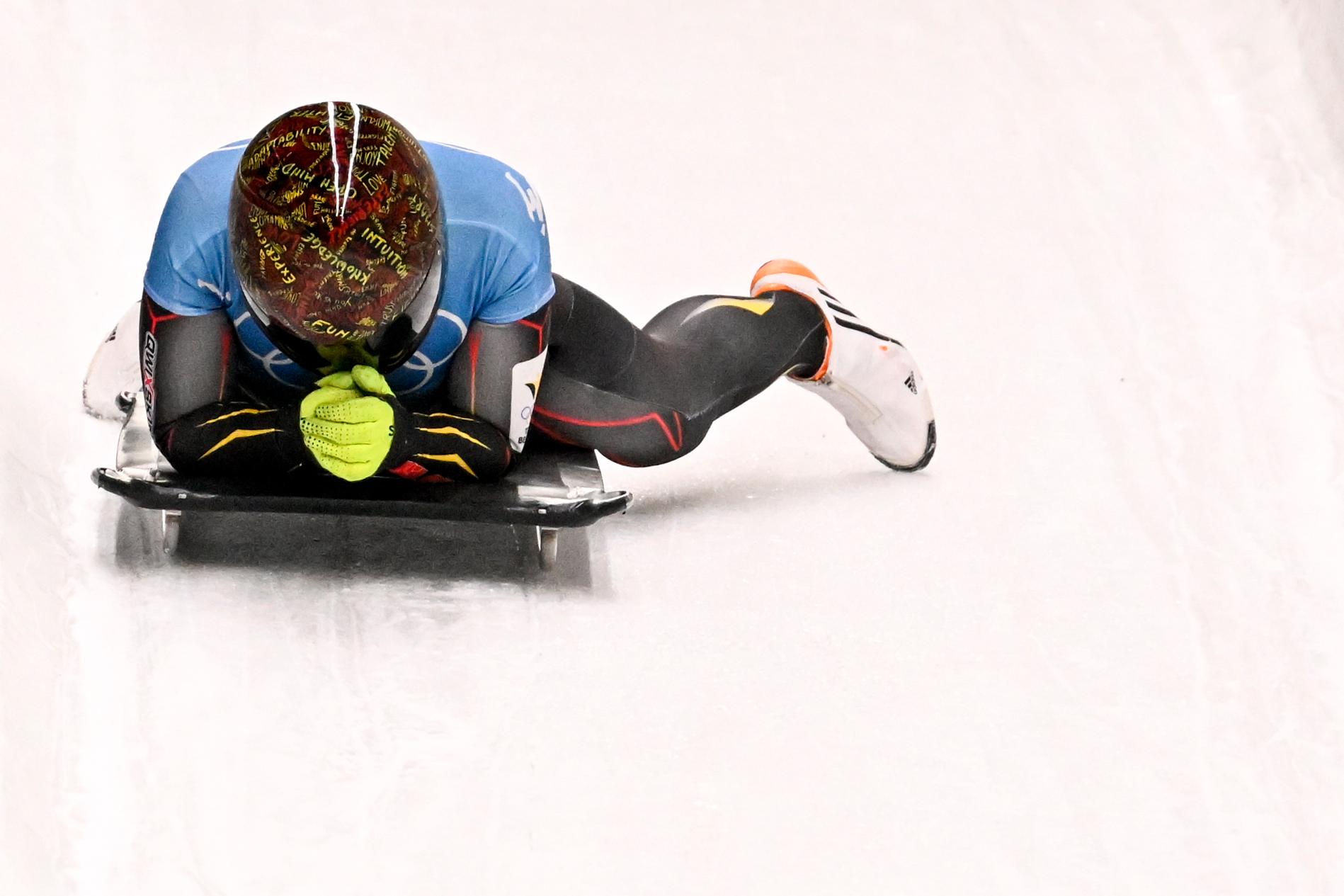 Belgian skeleton athlete Kim Meylemans pictured after the fourth and last run of the women's Skeleton event at the Beijing 2022 Winter Olympics in Beijing, China, Saturday 12 February 2022. The winter Olympics are taking place from 4 February to 20 February 2022. BELGA PHOTO LAURIE DIEFFEMBACQ
