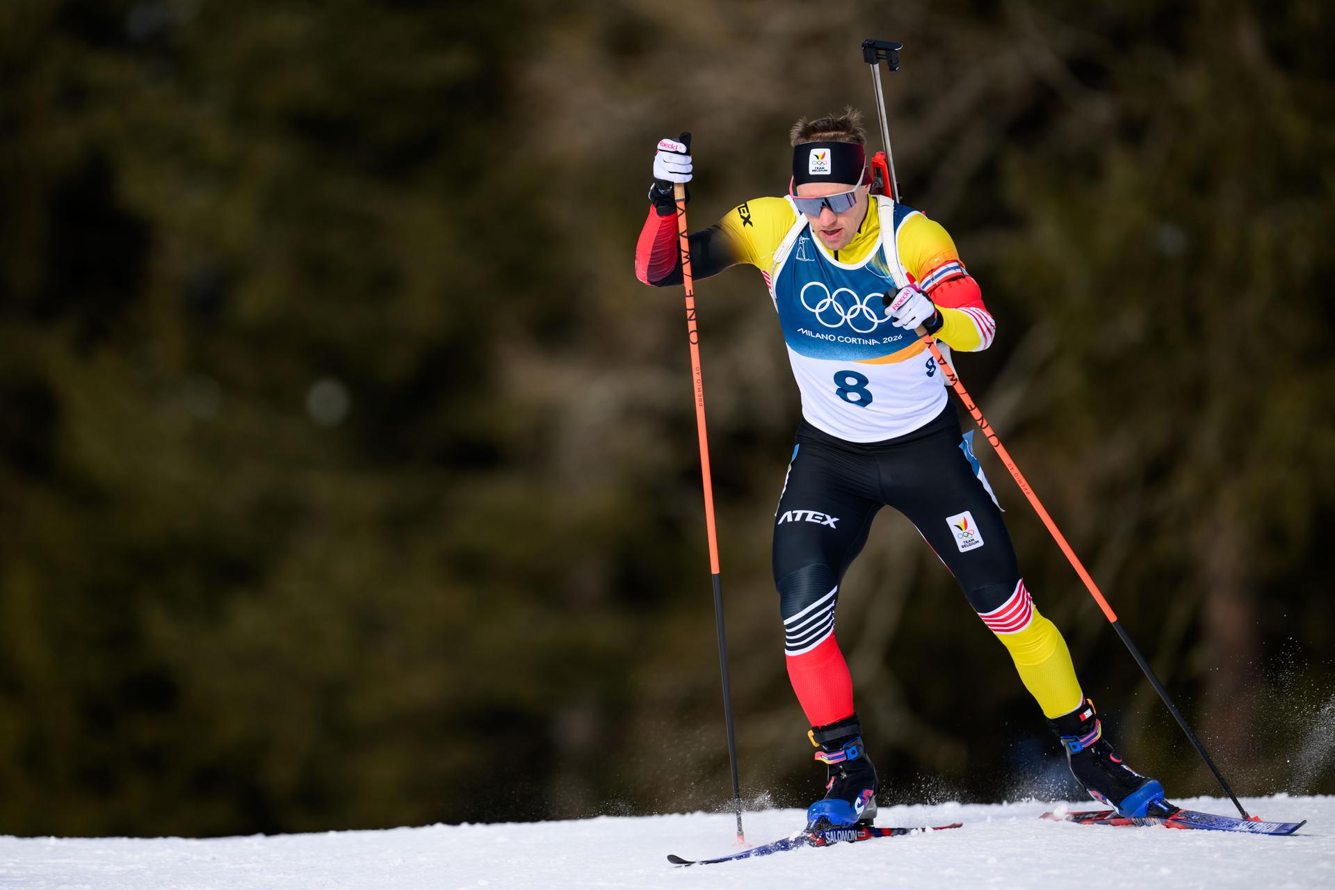 260213 Thierry Langer of Belgium competes in men's biathlon 10 km sprint during day 7 of the 2026 Winter Olympics on February 13, 2026 in Anterselva.  Photo: Jon Olav Nesvold / BILDBYRÅN / COP 217 / MB1325 skidskytte biathlon skiskyting olympic games olympics winter olympics os ol olympiska spel vinter-os olympiske leker milano cortina 2026 milan cortina 2026 milano cortina 2026 olympic games milano cortina 2026 winter olympic games milano cortina-os milano cortina-ol vinter-ol 7 bbeng sprint *** BENELUX ONLY ***