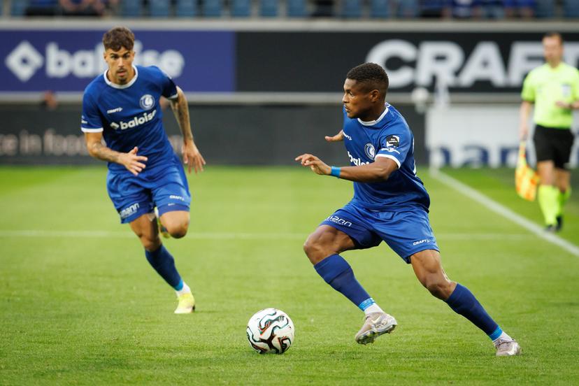 Gent's Helio Varela pictured in action during a soccer match between KAA Gent and RAAL La Louviere, Saturday 02 August 2025 in Gent, on day 2 of the 2025-2026 'Jupiler Pro League' first division of the Belgian championship. BELGA PHOTO KURT DESPLENTER