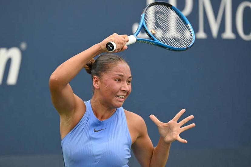 Sofia Costoulas of Belgium competes  against Katie Volynets of the United States during the Women's Qualifying Singles 1st round at the USTA Billie Jean King National Tennis Center in Flushing Meadow-Corona Park, in the Queens borough of New York, NY, August 18, 2025. (Photo by Anthony Behar/SipaUSA)