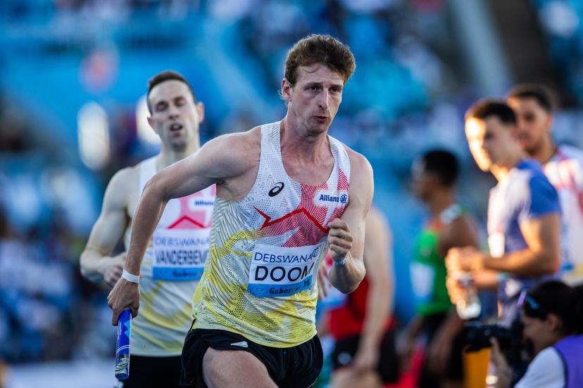 Belgian Alexander Doom pictured during the men's 4x400m heats at the IAAF World Athletics Relays, Saturday 02 May 2026, in Gaborone, Botswana. BELGA PHOTO NIKOLA KRSTIC
