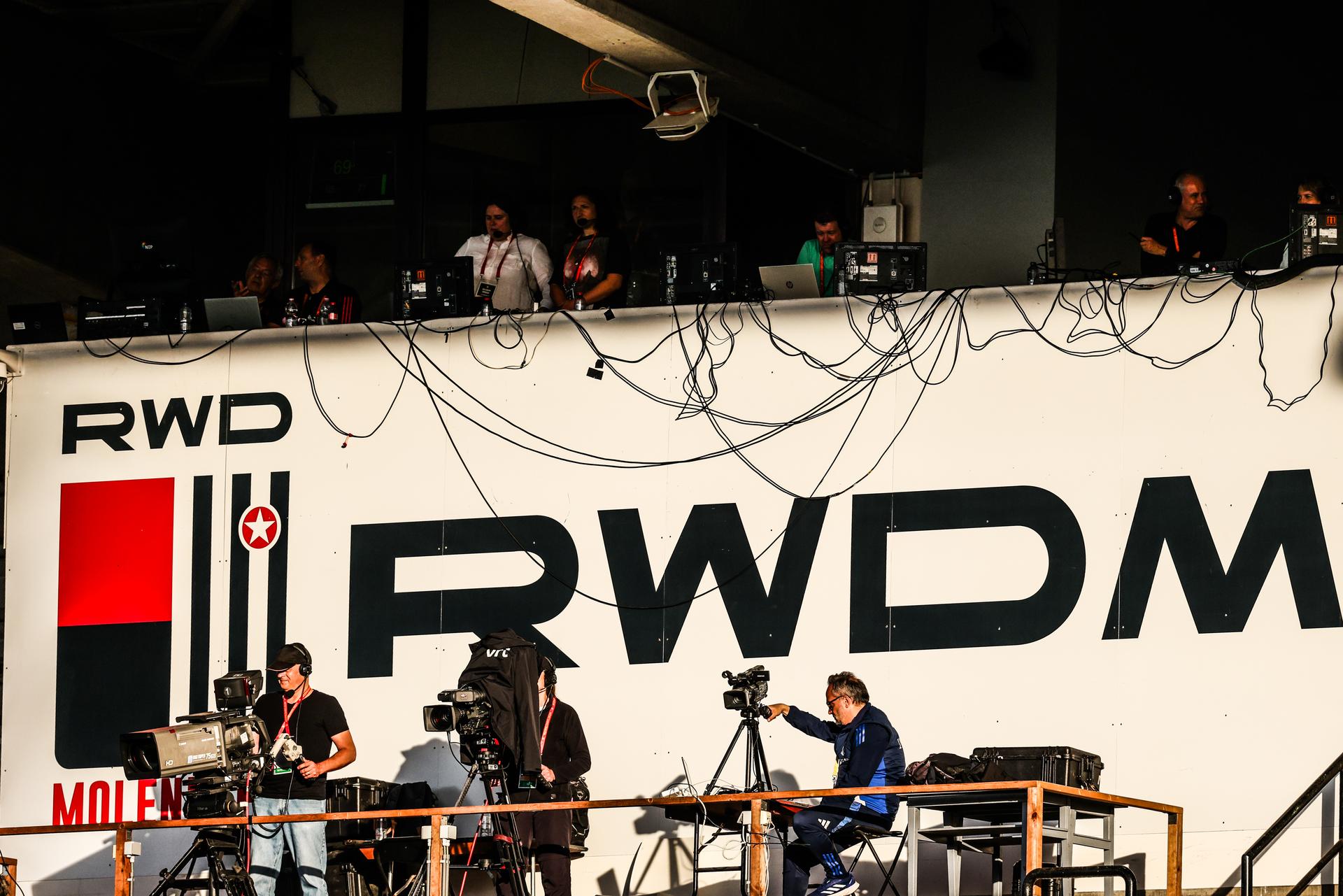 The RWDM/ RWD Molenbeek logo pictured ahead of a friendly soccer game between the national teams of Belgium (Red Flames) and Greece, on Thursday 26 June 2025 in Brussels. The Flames are preparing for the UEFA Women's Euro 2025 tournament, starting next week. BELGA PHOTO BRUNO FAHY
