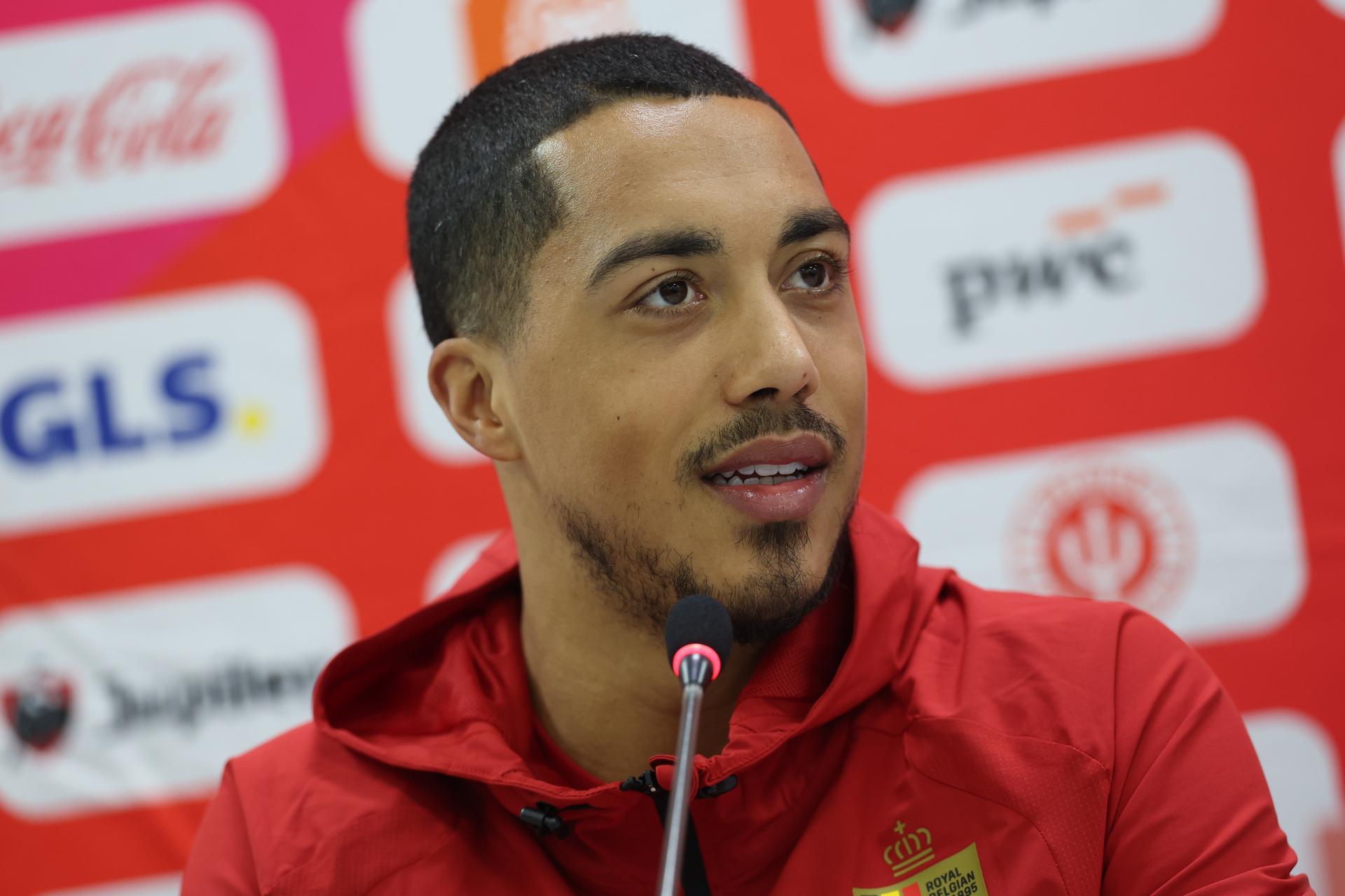 Belgium's Youri Tielemans pictured during a press conference of Belgian national soccer team the Red Devils in Astana, Kazakhstan on Friday 14 November 2025. Tomorrow they will meet Kazakhtstan, in qualifier 7/8 for the 2026 FIFA World Cup. BELGA PHOTO VIRGINIE LEFOUR