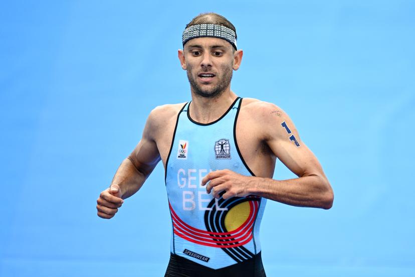 Belgian Jelle Geens pictured in action during the running part of the men's individual triathlon race at the Paris 2024 Olympic Games, on Wednesday 31 July 2024 in Paris, France. The Games of the XXXIII Olympiad are taking place in Paris from 26 July to 11 August. The Belgian delegation counts 165 athletes competing in 21 sports. BELGA PHOTO JASPER JACOBS