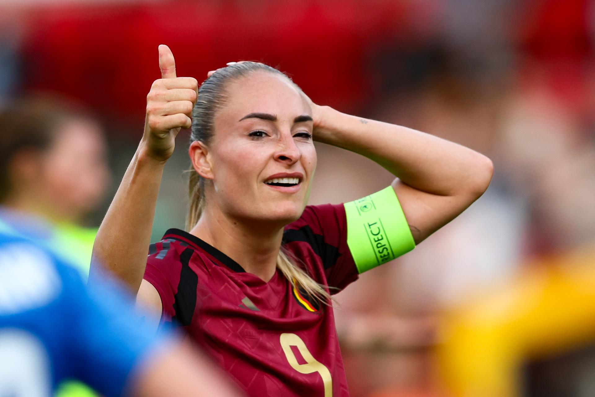 Belgium's Tessa Wullaert pictured during a friendly soccer game between the national teams of Belgium (Red Flames) and Greece, on Thursday 26 June 2025 in Brussels. The Flames are preparing for the UEFA Women's Euro 2025 tournament, starting next week. BELGA PHOTO BRUNO FAHY