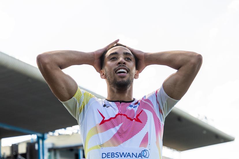Belgian Daniel Segers celebrates after the Mixed 4x400m relay at the IAAF World Athletics Relays, Sunday 03 May 2026, in Gaborone, Botswana. BELGA PHOTO NIKOLA KRSTIC