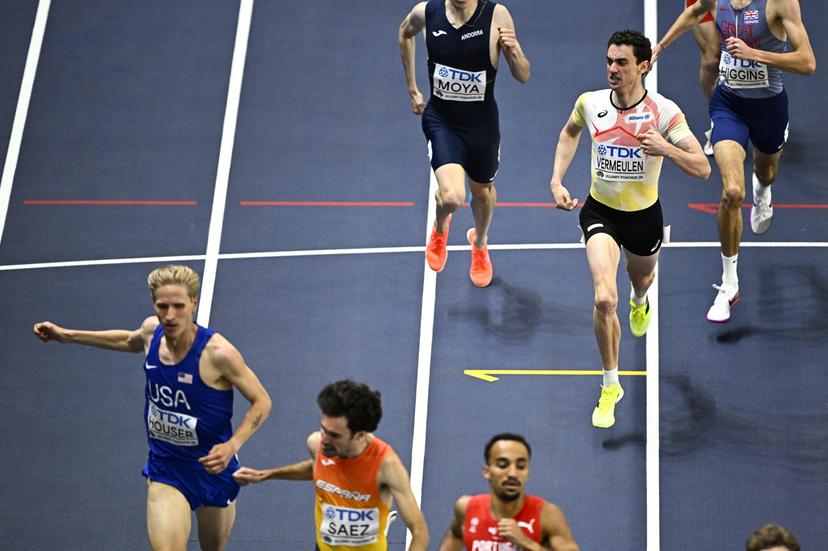 Belgian Elliot Vermeulen pictured as he finishes fifth of his heat at the men's 1500m, at the first day of the World Athletics Indoor Championship in Torun, Poland on Friday 20 March 2026. The championships take place from 20 to 22 March. BELGA PHOTO JASPER JACOBS