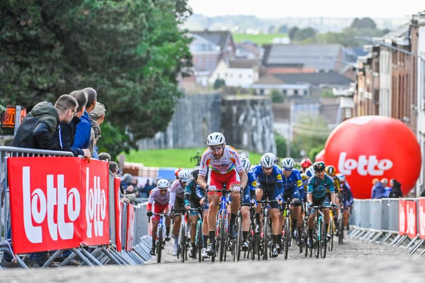 Riders pictured in action during the 'Binche-Chimay-Binche Memorial Frank Vandenbroucke' one day cycling race of 198,6 km, Tuesday 05 October 2021. BELGA PHOTO LAURIE DIEFFEMBACQ