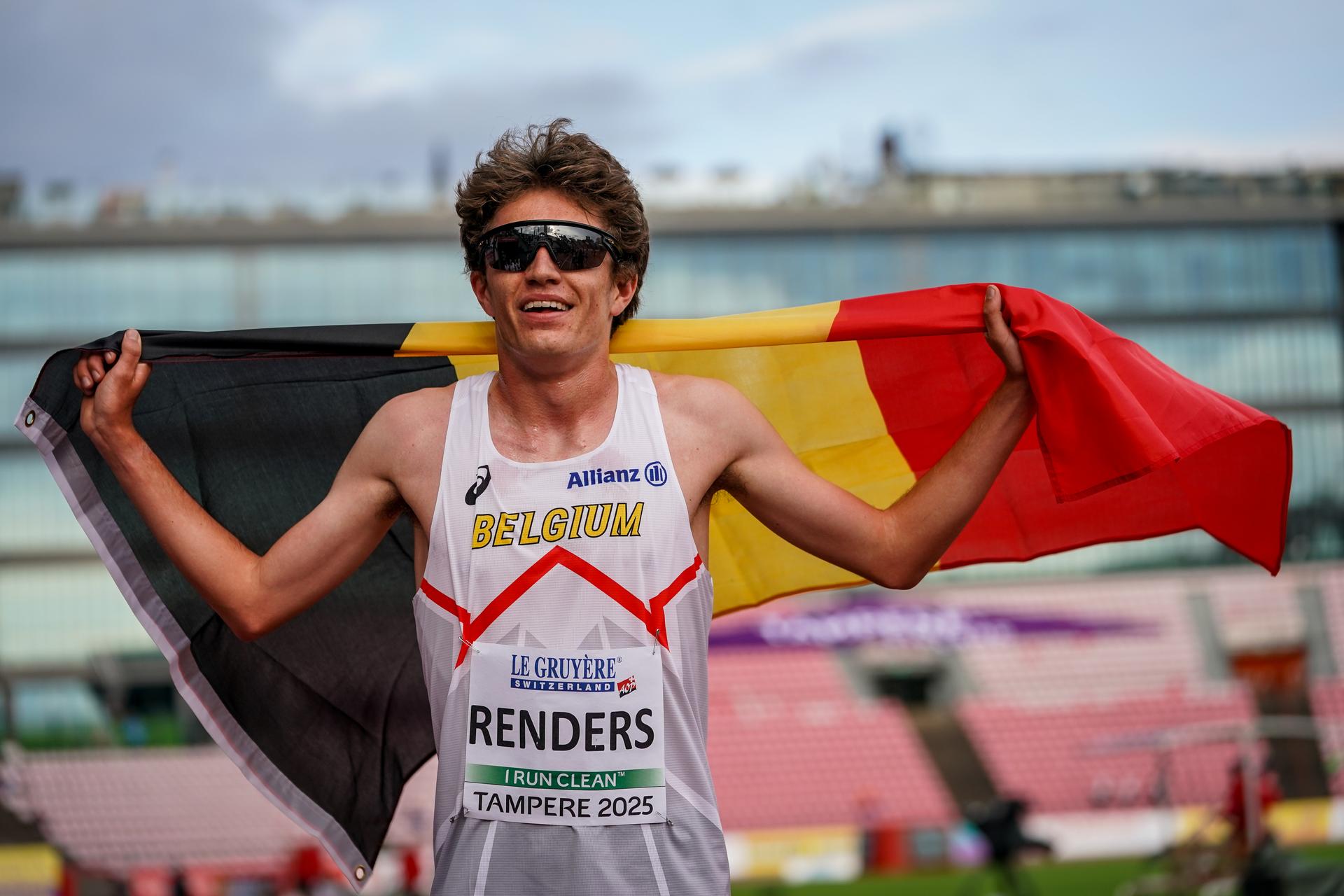 Willem Renders pictured after the 5.000m race at the European Athletics U20 Championships, in Tampere, Finland, Friday 08 August 2025. The European U20 championships take place from 07 to 10 August.  BELGA PHOTO COEN SCHILDERMAN