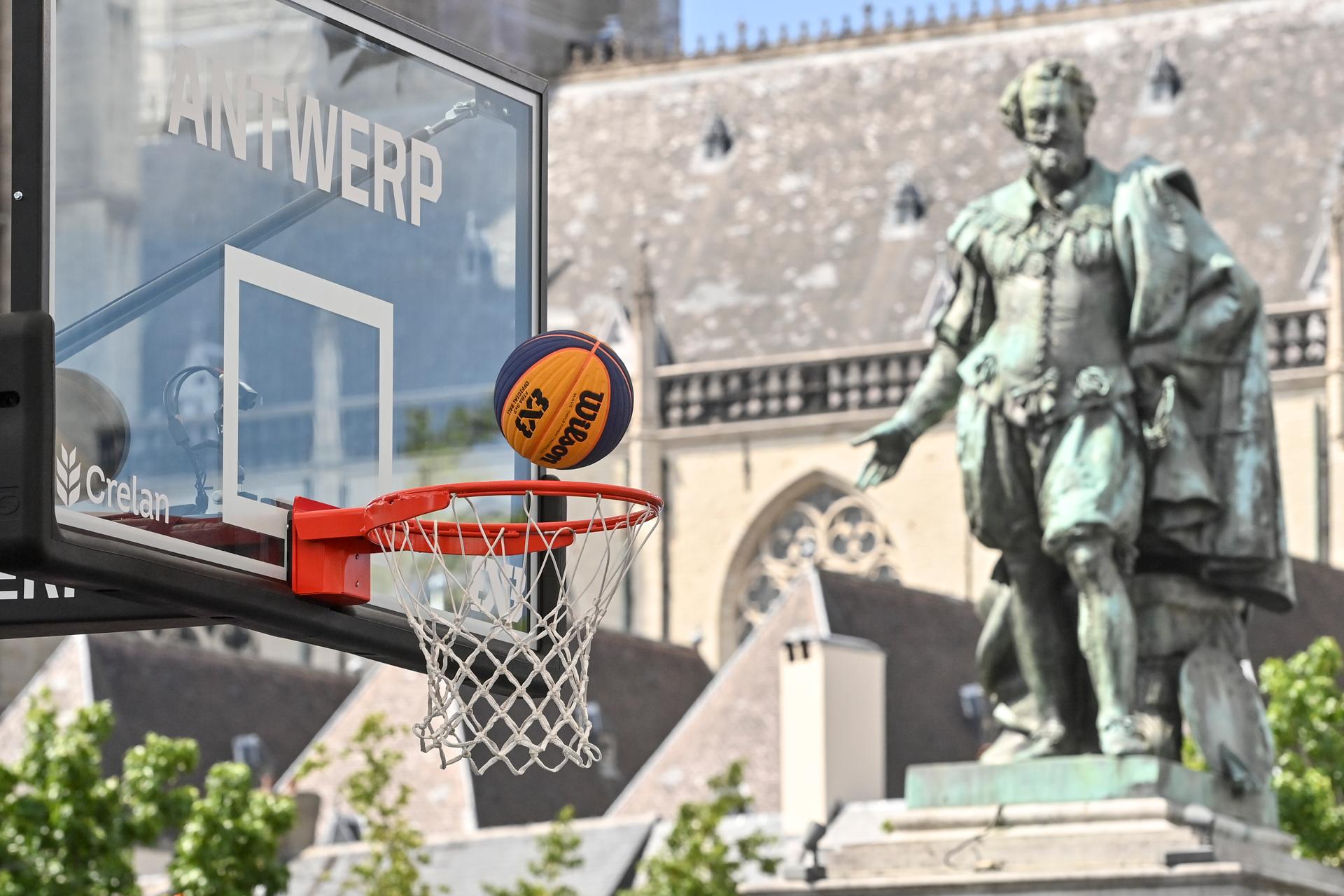 Illustration shows a preview at the upcoming FIBA 3x3 Basket World Cup 2022, in Antwerp, Monday 20 June 2022. The FIBA 3x3 Basket World Cup 2022 will take place from 21 to 26 June in Antwerp. BELGA PHOTO DIRK WAEM