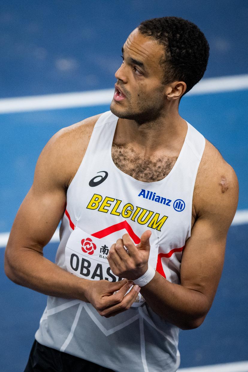 Belgian Michael Obasuyi pictured in action during the men's 60m hurdles, at the World Athletics Indoor Championships, in Nanjing, China, Saturday 22 March 2025. The championships take place from 21 to 23 March. BELGA PHOTO JASPER JACOBS