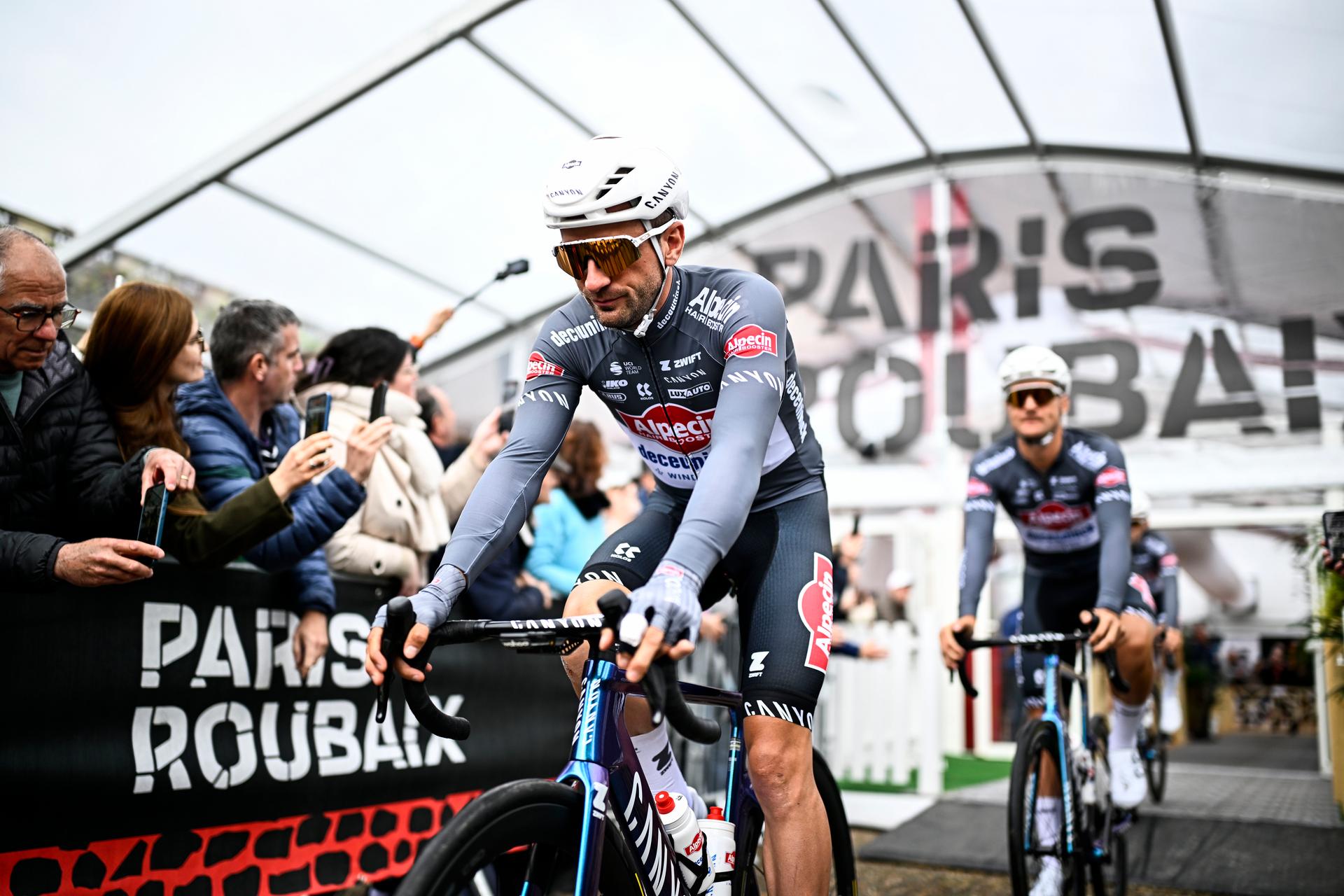 Belgian Edward Planckaert of Alpecin-Deceuninck pictured at the start of the men elite race of the 'Paris-Roubaix' one day cycling race, 259,2 km from Compiegne to Roubaix, France, on Sunday 13 April 2025. BELGA PHOTO JASPER JACOBS
