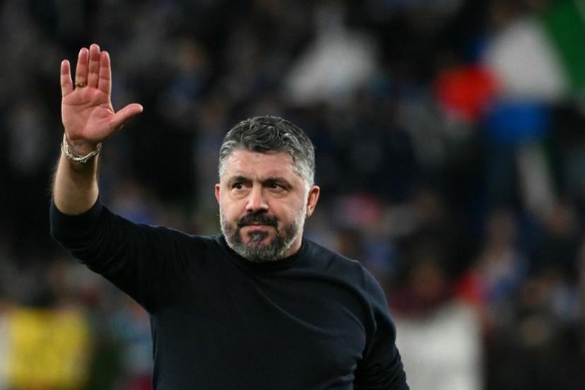 Italy's headcoach Gennaro Gattuso celebrates after winning the play-off FIFA World Cup 2026 European qualification semi-final football match between Italy and North Ireland at the Gewiss stadium in Bergamo, on March 26, 2026.   Alberto PIZZOLI / AFP