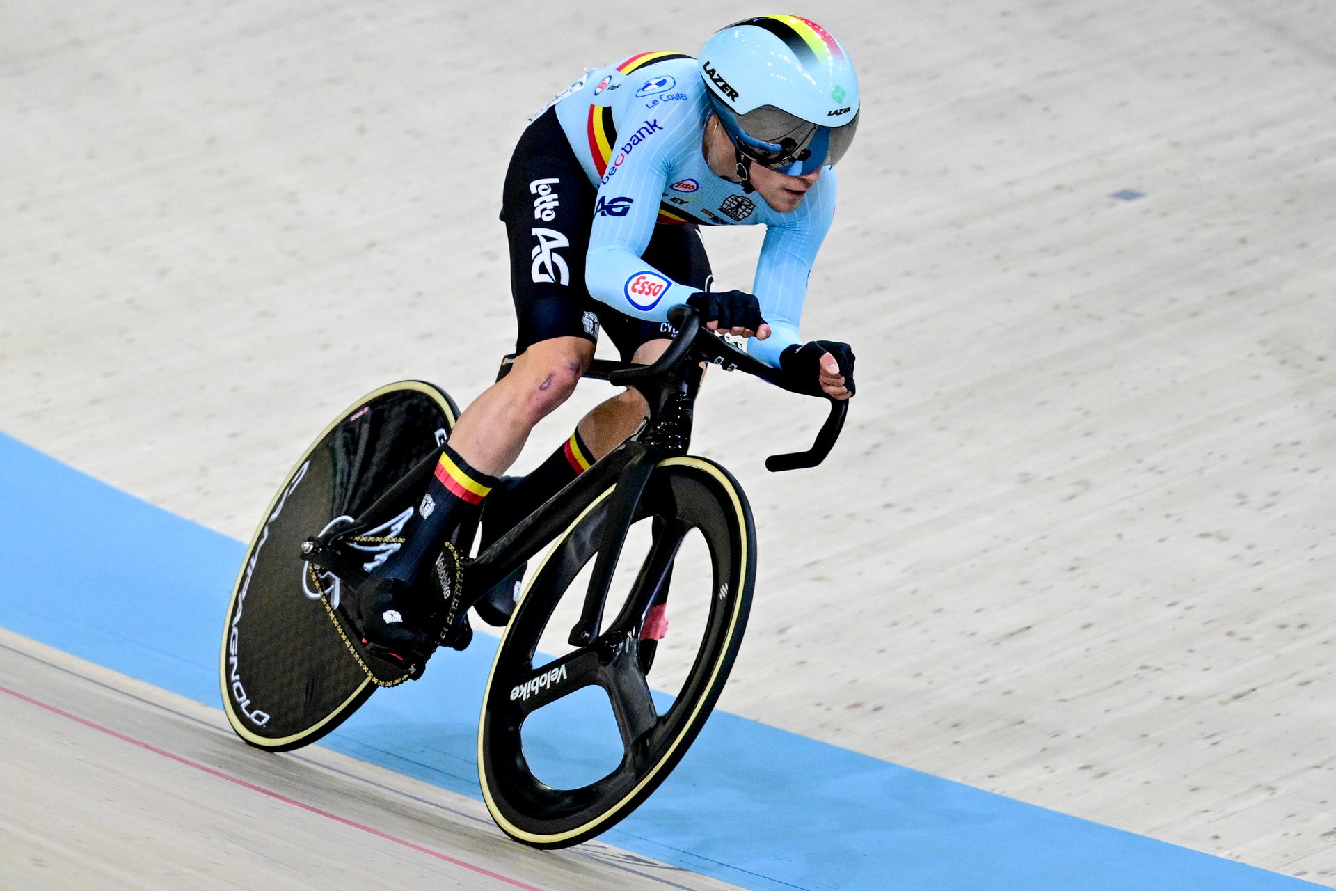 Belgian Milan Van den Haute pictured in action during the women's Omnium I scratch race at day 4 of the 2026 UEC Track Elite European Championships, in Konya, Turkey, Wednesday 04 February 2026. The European Championships take place from 01 to 05 February 2026. BELGA PHOTO DIRK WAEM