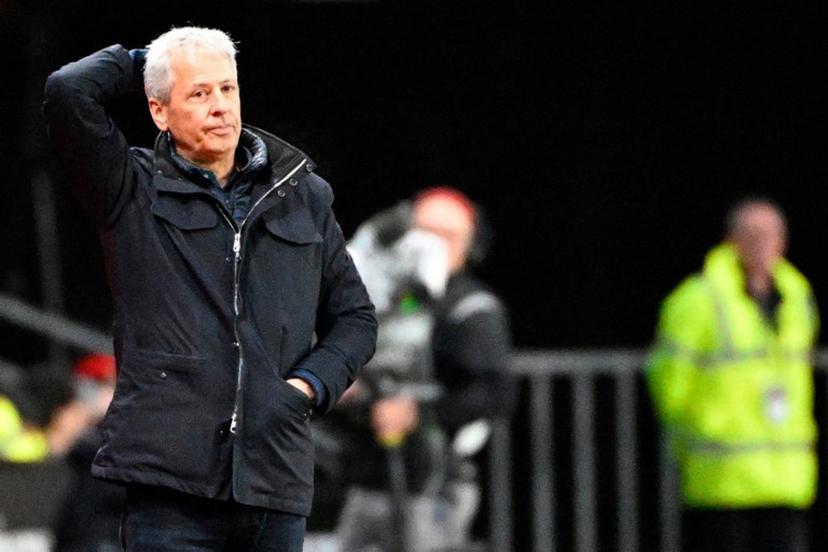 Nice's Swiss head coach Lucien Favre reacts  during the French L1 football match between Stade Rennais FC and OGC Nice at the Roazhon Park stadium in Rennes, western France, on January 2, 2023.  Damien Meyer / AFP