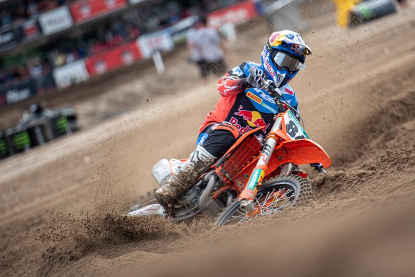 the Netherlands' Jeffrey Herlings pictured in action during the motocross MXGP Grand Prix Flanders, race 15/20 of the FIM Motocross World Championship, Sunday 03 August 2025 in Lommel. BELGA PHOTO JONAS ROOSENS