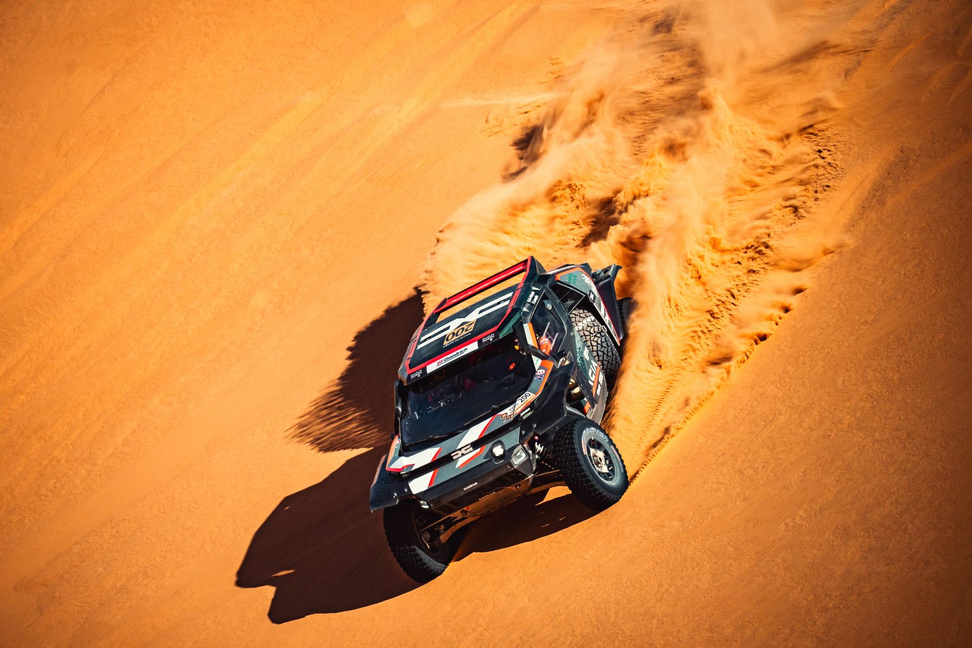 ATTENTION EDITORS - HAND OUT PICTURES - EDITORIAL USE ONLY - MANDATORY CREDIT 'DACIA SANDRIDERS CONTENT POOL'  This handout picture, distributed by Eric Dupain on Tuesday 14 October 2025, shows the car of Nasser Al Attiyah and Fabian Lurquin at the stage 2 of the Rally of Morocco in Erfoud, Morocco.  BELGA PHOTO HANDOUT DACIA SANDRIDERS CONTENT POOL  Belga and Belga Editorial Board decline all responsibility regarding the content of this picture.