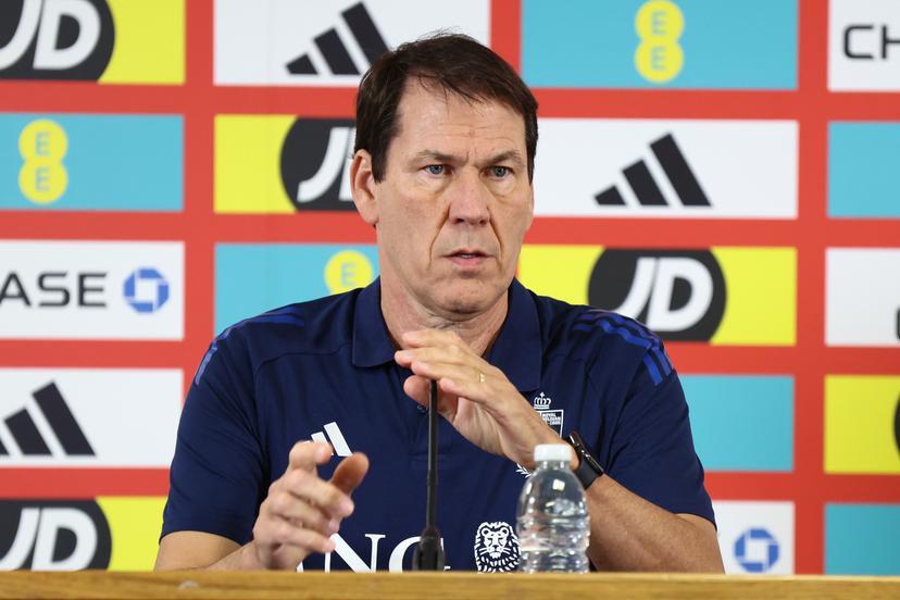 Belgium's head coach Rudi Garcia pictured during a press conference of Belgian national soccer team Red Devils in Cardiff, Wales on Sunday 12 October 2025. The team is preparing for tomorrow's match against Wales, qualifier 6/8 for the 2026 World Cup. BELGA PHOTO BRUNO FAHY