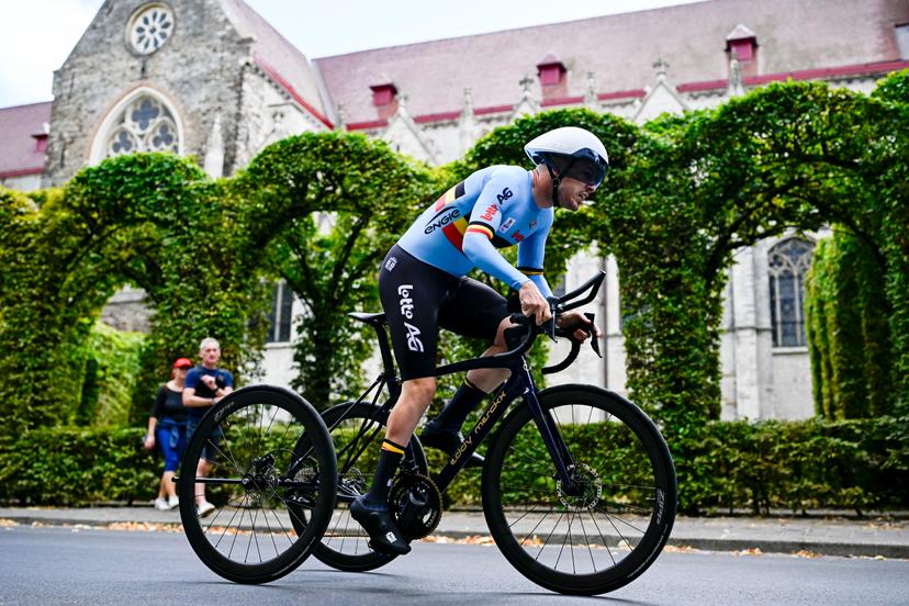 Belgium Tim Celen (MT2) pictured in action during the individual time trial at the UCI Para-cycling Road World Championships, Thursday 28 August 2025, in Ronse. The UCI Para-Cycling Road World Championships take place from 28 to 31 Augustus in Ronse. BELGA PHOTO JASPER JACOBS