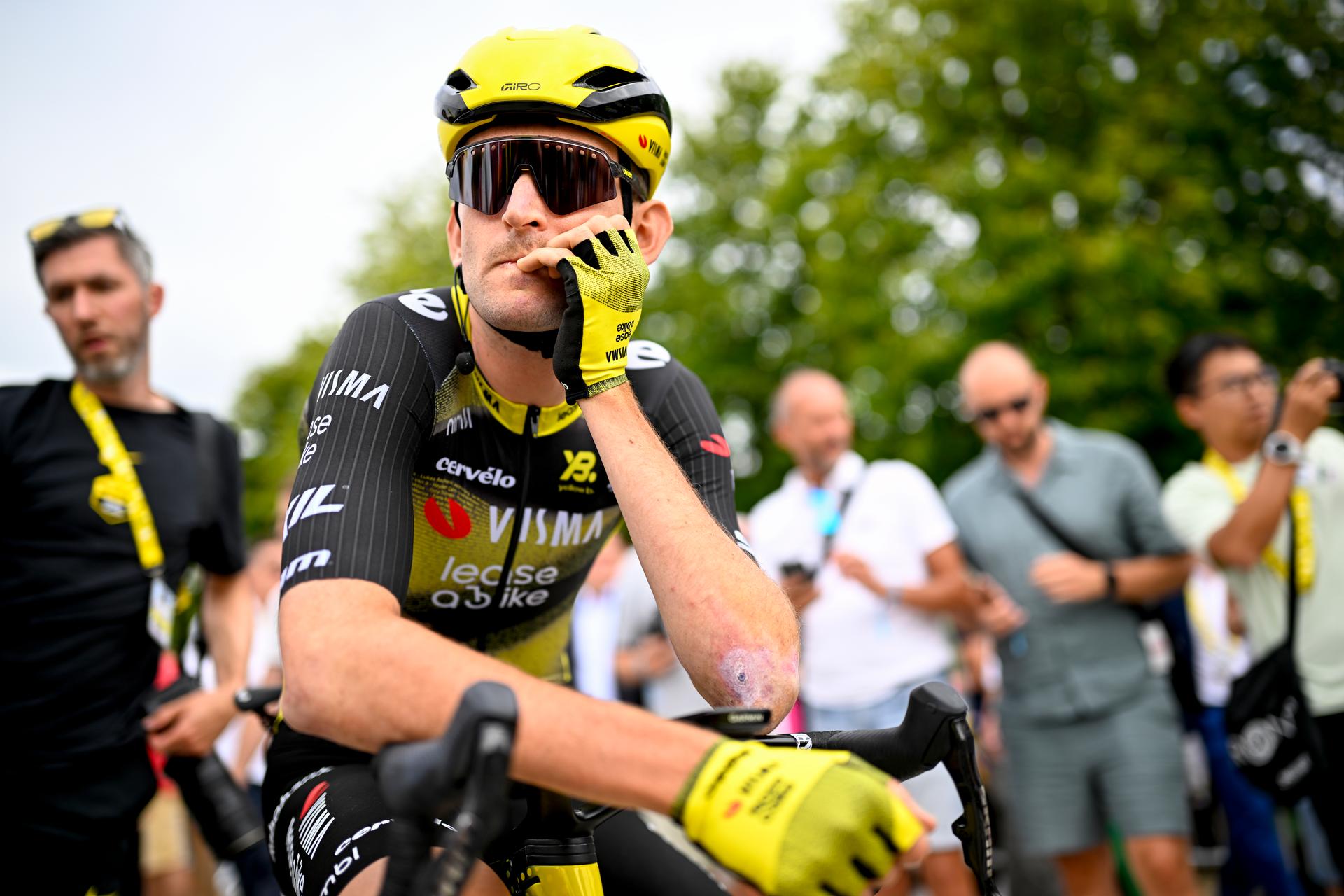 Belgian Tiesj Benoot of Team Visma-Lease a Bike pictured at the start of the first stage, Lille Metropole to Lille Metropole (185 km), of the 2025 Tour de France cycling race, in Lille, France, on Saturday 05 July 2025. The 112th edition of the Tour de France starts on Saturday 5 July in Lille, France, and will finish in Paris, France on the 27th of July. BELGA PHOTO DAVID PINTENS