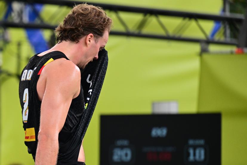 Belgium's Thibaut Vervoort looks dejected after losing a 3x3 basketball game between Latvia and Belgium, a quarter-finals game the men's FIBA 3x3 Europe Cup, on Sunday 13 September 2026 in Antwerp. BELGA PHOTO DIRK WAEM