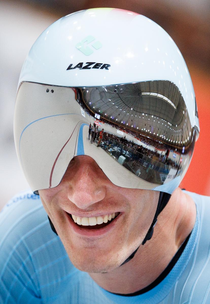 Belgian Lindsay De Vylder and reacts after winning the elimination race of the men's omnium (event 1/4) at the 2025 UCI Track World Championships cycling, in Santiago, Chile, Saturday 25 October 2025. The Track World Championships take place from 22 to 26 October at the Velodromo de Penalolen in Santiago, Chile. BELGA PHOTO BENOIT DOPPAGNE
