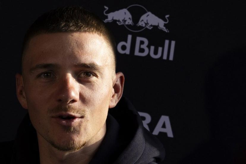 Red Bull-Bora-Hansgrohe's Belgium rider Remco Evenepoel speaks during a press conference in the media day of their new team in Binissalem on Mallorca Island on December 10, 2025.  Jaime REINA / AFP