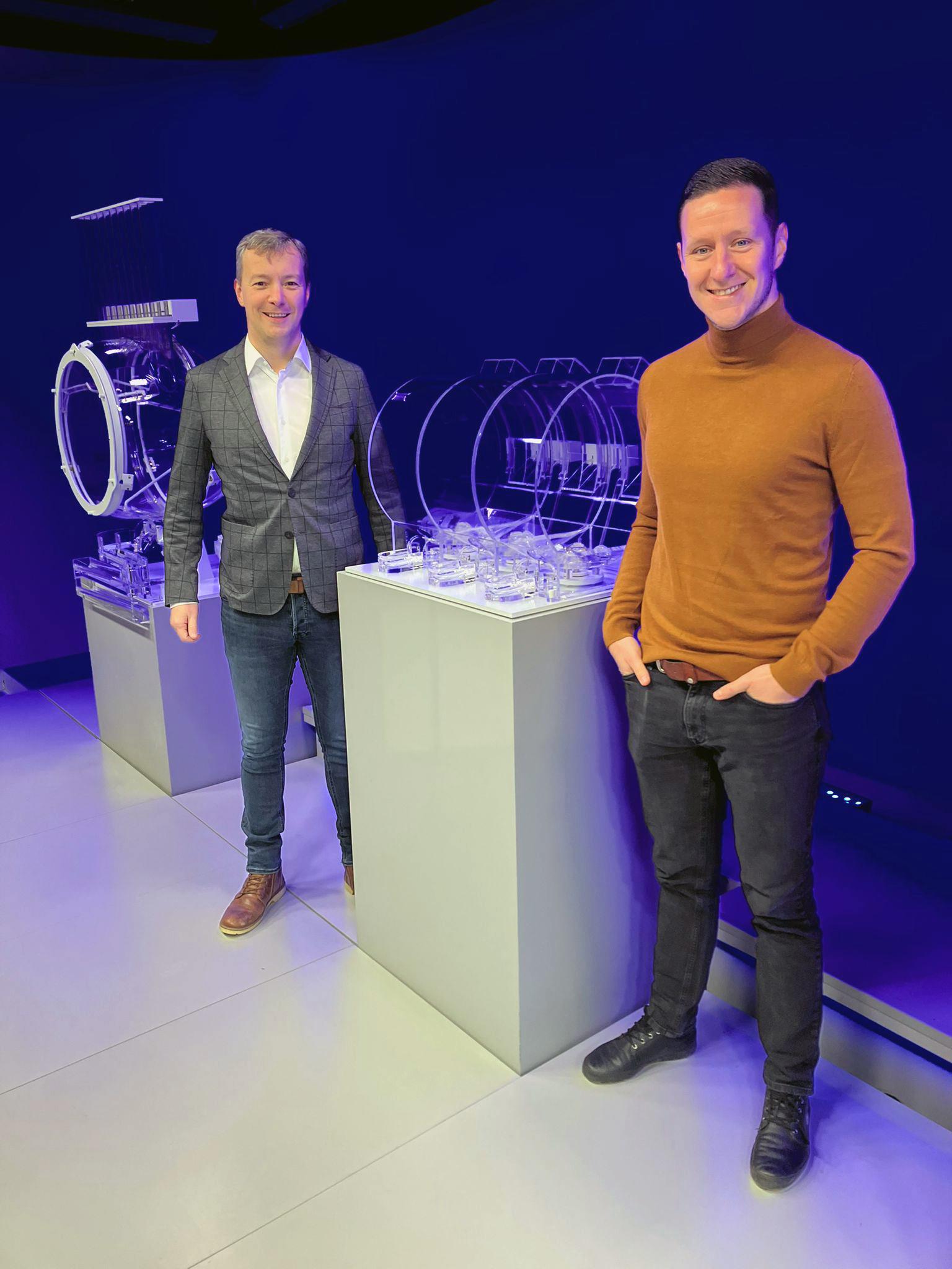 ATTENTION EDITORS - HAND OUT PICTURES - EDITORIAL USE WITH STORY ON HANDBALL ONLY - MANDATORY CREDIT 'KBHB-URBH'  Hand out picture shows  Dries Boulet, General Secretary of VHV & URBH, and Benoit Neuville, General Secretary of LFH during the Lotto Cup Quarter-Final & Semi-Final Draw at the National Lottery Headquarters in Brussels on  Friday 21 November 2025.  HAND OUT KBHB-URBH