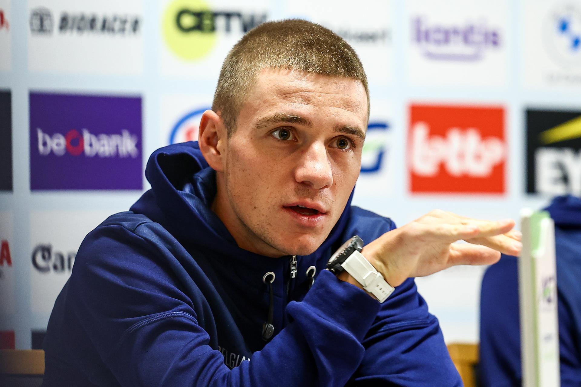 Belgian Remco Evenepoel pictured during a press conference ahead of the start of the UEC road European cycling championships, Tuesday 30 September 2025, in Loriol-sur-Drome, France. The European cycling championships take place from 1 to 5 October in Drome and Ardeche, France. BELGA PHOTO DAVID PINTENS